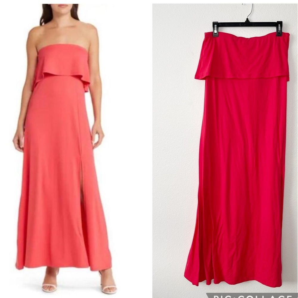 Susana Monaco Strapless Side Slit A-Line Maxi Medium Dress In Watermelon NEW